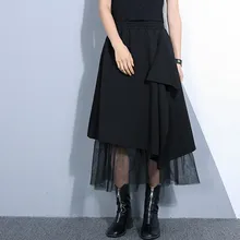 Женские черные плиссированные юбки с завышенной талией, новинка, лоскутные женские юбки с двойной вуалью на весну и лето