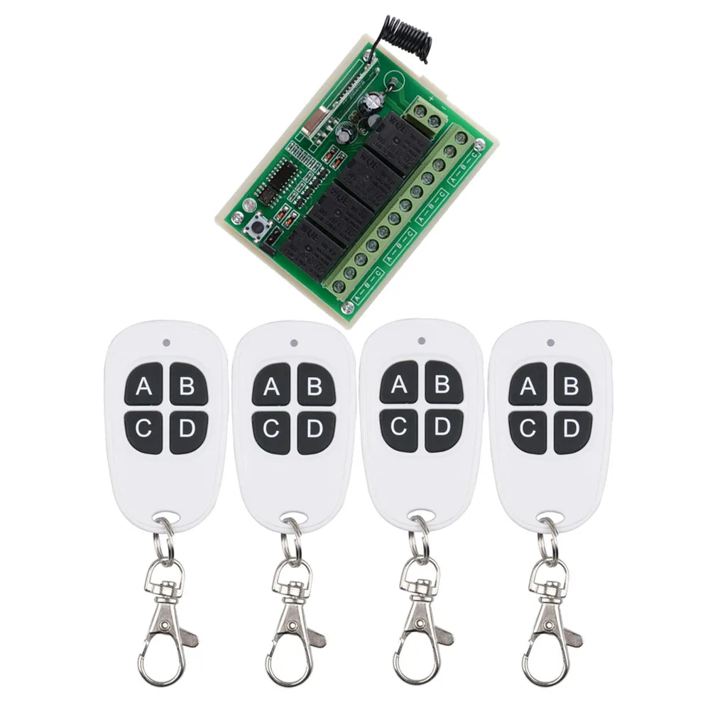 

DC12V 4CH 10A RF Wireless Remote Control Switch 433 MHZ 4 Button White Transmitter For LED Lamp ,Lights, Motor DIY Function