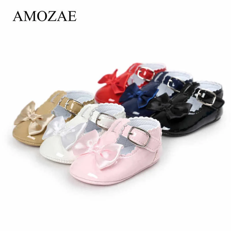Zapatos de piel sintética para bebé y niña, calzado de con lazo de corona, suela suave, zapatos bonitos para primeros pasos|Primeros pasos| - AliExpress