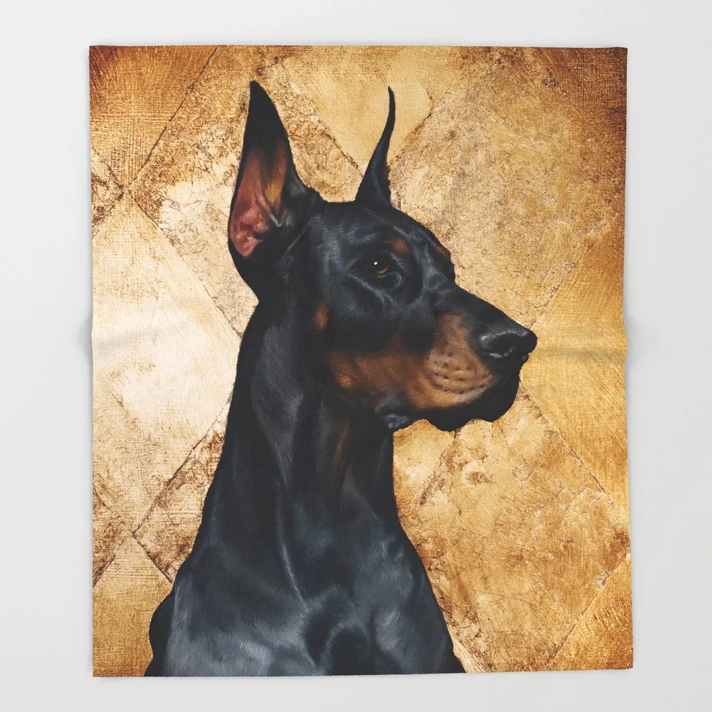 

Black and Gold ( Doberman dog ) Throw Blanket Bedspread Moon Bunnies Design Soft Fleece Throw Blanket Air/Sofa/Bedding Soft