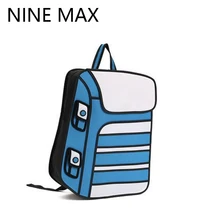 2016 New Arrival Contrast Color Funny Cartoon Secondary Yuan 2D 3D Backpack Student Bag Canvas Satchel