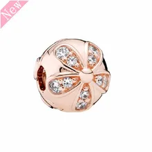 Коллекция розовое золото прозрачный CZ DAZZLING Daisies браслет-бусы DIY Fit PANDORA Подвески для женщин ювелирные изделия CL002R