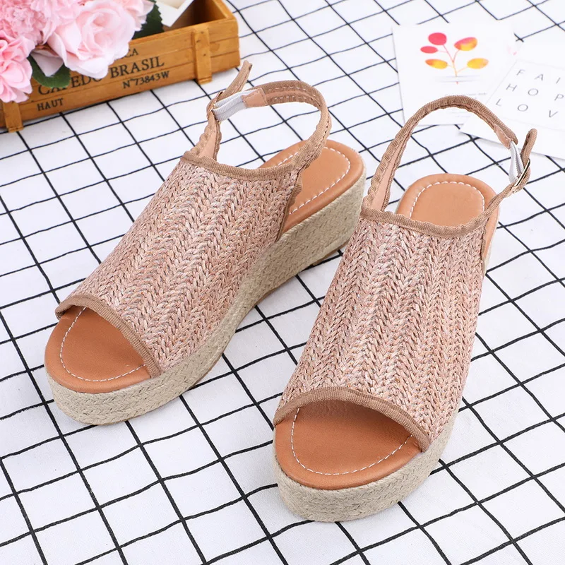 

Oeak 2019 Fashion Summer Women Hemp Sandals Fashion Female Beach Shoes Wedge Heels Shoes Comfortable Platform Shoes Plus size