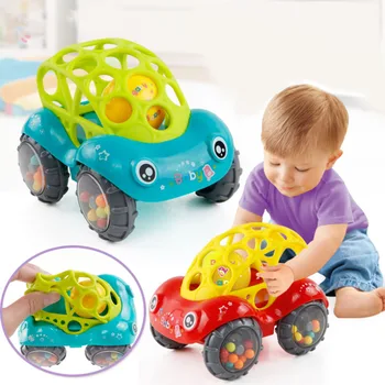 

Colorful Animals Hand Jingle Shaking Bell Car Bobo soft rubber car Toys Baby Plastic Non-toxic Music Handbell for Kids