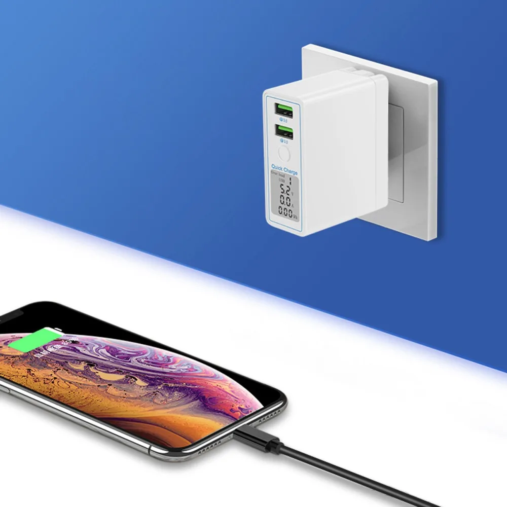 2-Порты и разъёмы QC 3,0 USB настенное Зарядное устройство с интеллигентая(ый) светодиодный Дисплей дорожное сетевое быстрое зарядное адаптер совместим с iPhone X/XS Max