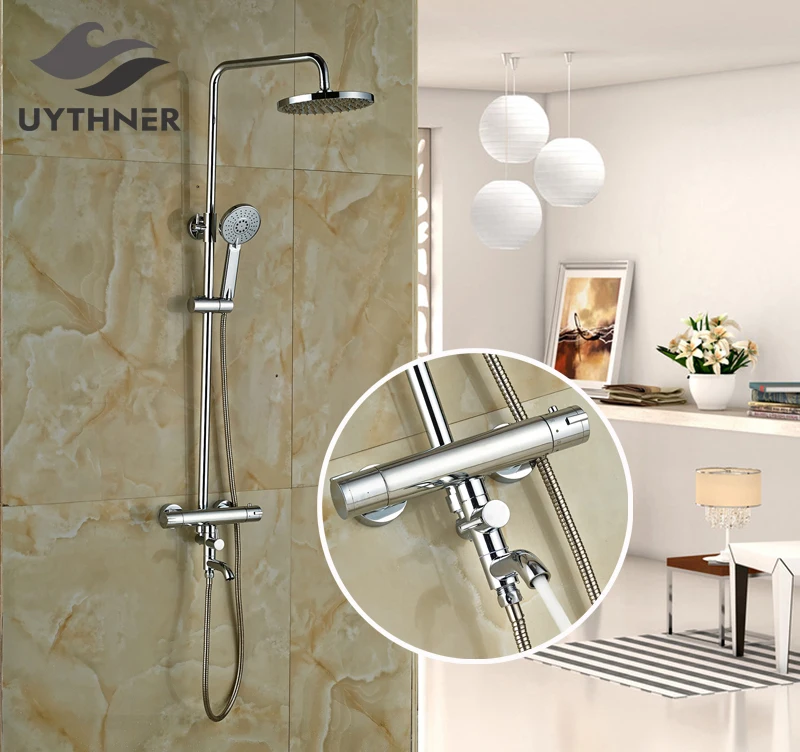 

Newly Bathroom Thermostatic Shower Set Faucet w/ Hand Shower Tub Spout Chrome 8" Shower Tub Mixer Faucet