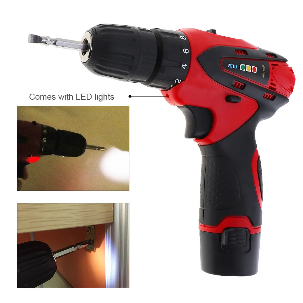 

12V Rechargeable Li Battery 1.5Ah 1200rpm Cordless Two Speed Electric Screwdriver Compact Drill Kit