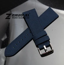 18mm 20mm 22mm 24mm Foncé bleu Nylon Toile Durable Sport Rembourré Montre Sangle confortable En Cuir Doublure hommes de bande de montre