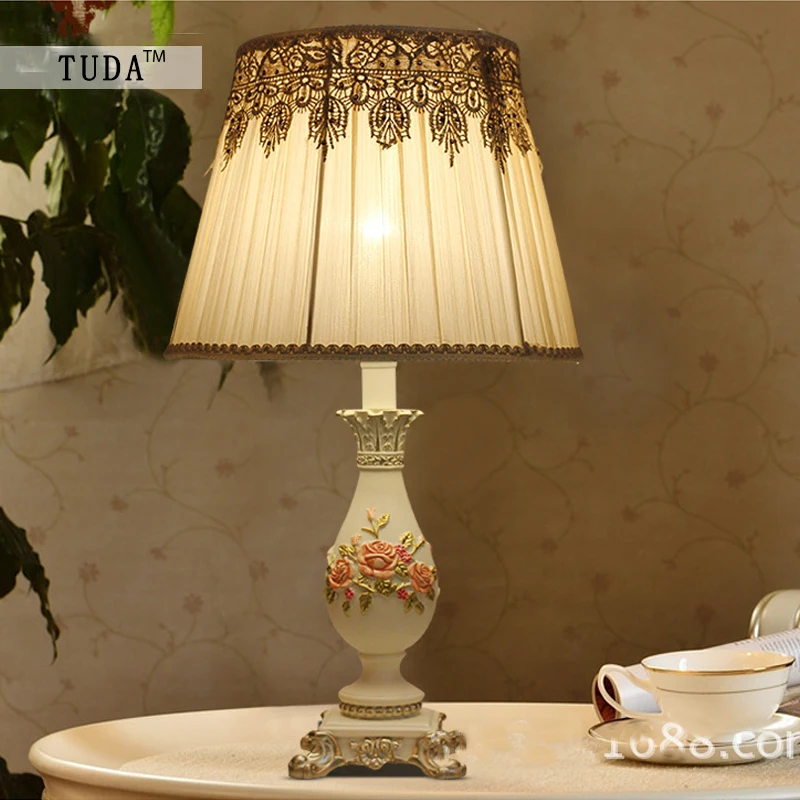 

TUDA 33X55cm Free Shipping European Style Resin Table Lamp High Grade Fabric Lampshade Table Lamp LED Desk Lamp indoor lighting