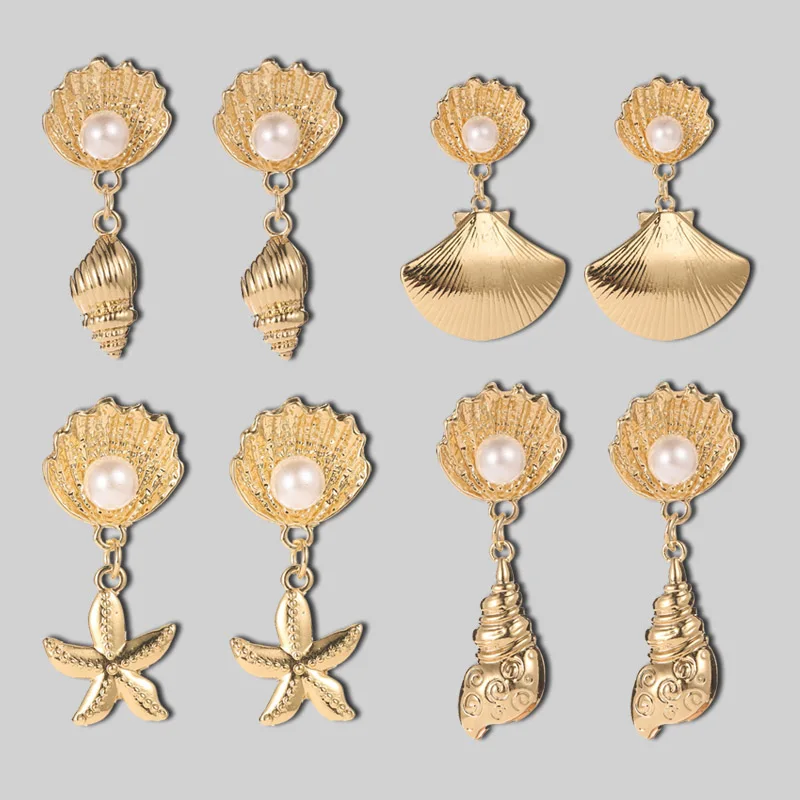 Fashion-Design-Bohemian-Shell-Conch-Starfish-Statement-Earrings-For-Women-Brincos-Cowrie-Sea-Shell-Earring-Female