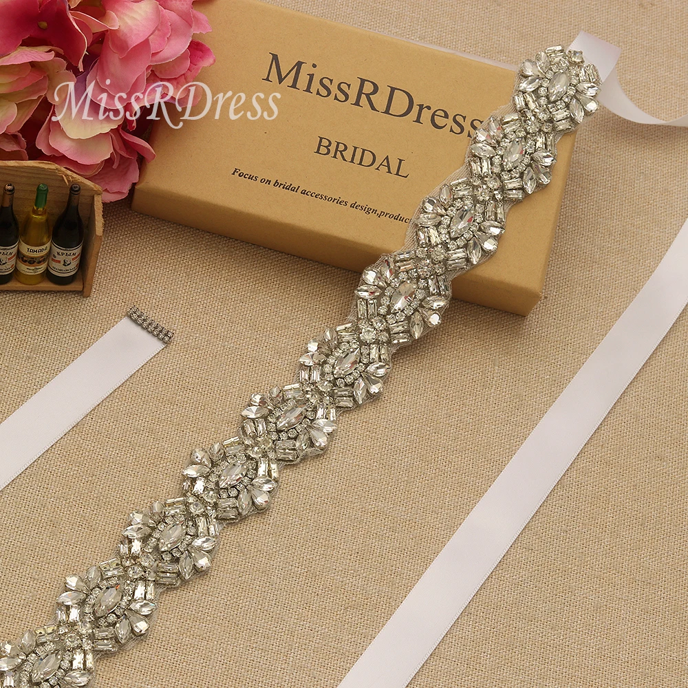MissRDress элегантный пояс невесты серебро Кристалл ремень стразы свадебный цветок пояса и лента для свадьбы вечернее платье JK949