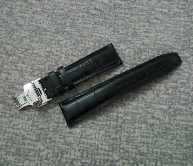 

22mm 100% Genuine leather black watch strap with 316L Stainless steel butterfly buckle 2017 new fashion 18a