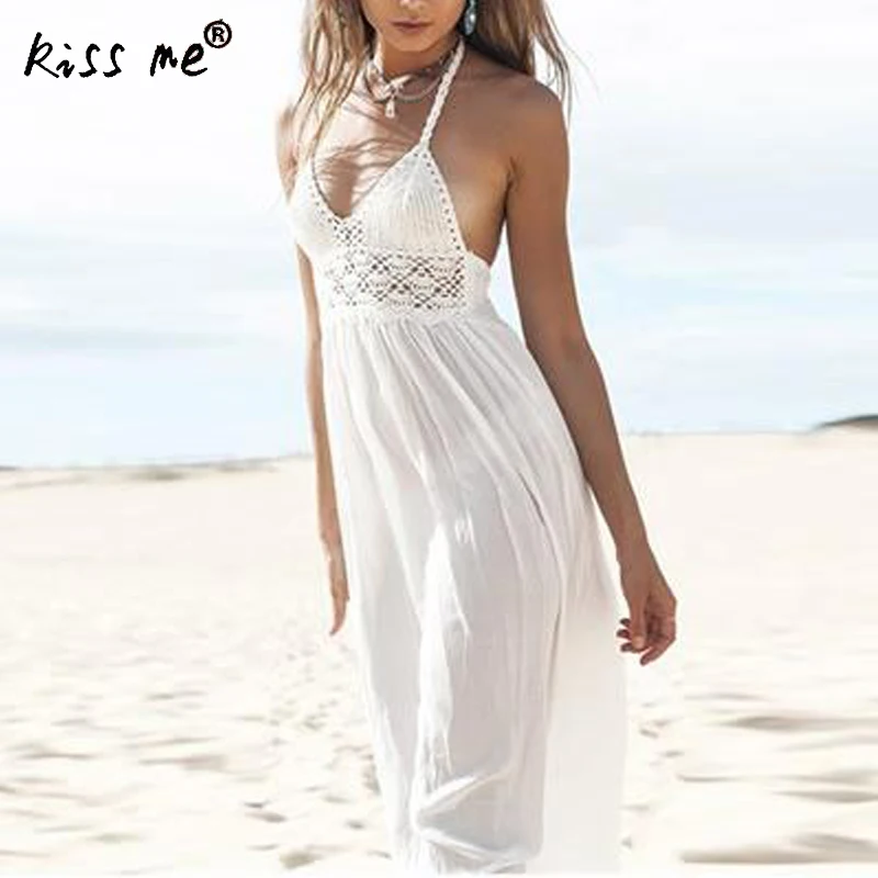 

Chiffon White Beach Maxi Dress Sleeveless Summer Beach Dress Off Shoulder Backless Cover Up Swimsuit Sexy Vintage Dress