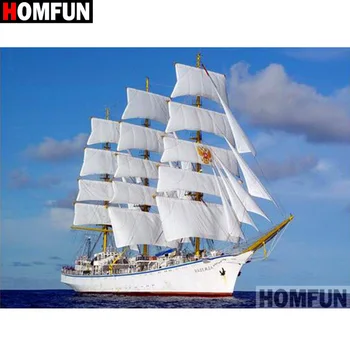 

HOMFUN Full Square/Round Drill 5D DIY Diamond Painting "Sea boat scenery" Embroidery Cross Stitch 3D Home Decor Gift A16928