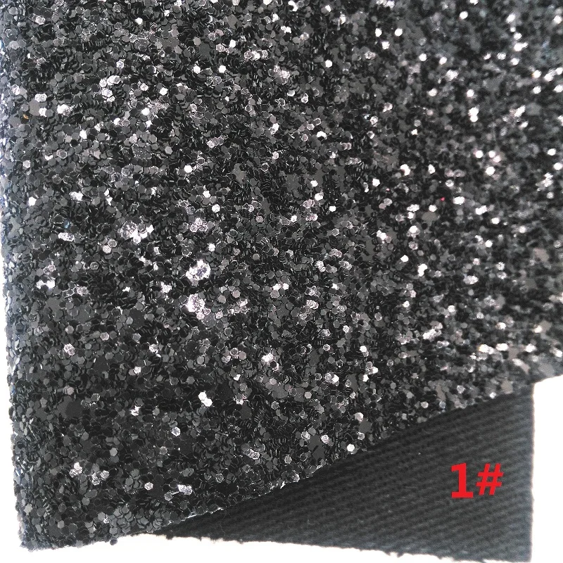 BLACK Chunky Glitter Canvas Sheet, 8"x11" Glitter Sheets, Plaids Stars Faux Leather Sheet For Hair Bow& Earring Fabric XM052 - Цвет: 1