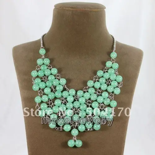 Handmade Stone Beaded Chunky Bib Necklace 10MM Round Beads Ladies