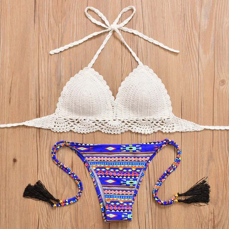 bikinis 2018 mujer Sexy crochet bikini Swimwear Women set Swimsuit Handmade Knitted bathing suit thong push up biquinis feminino