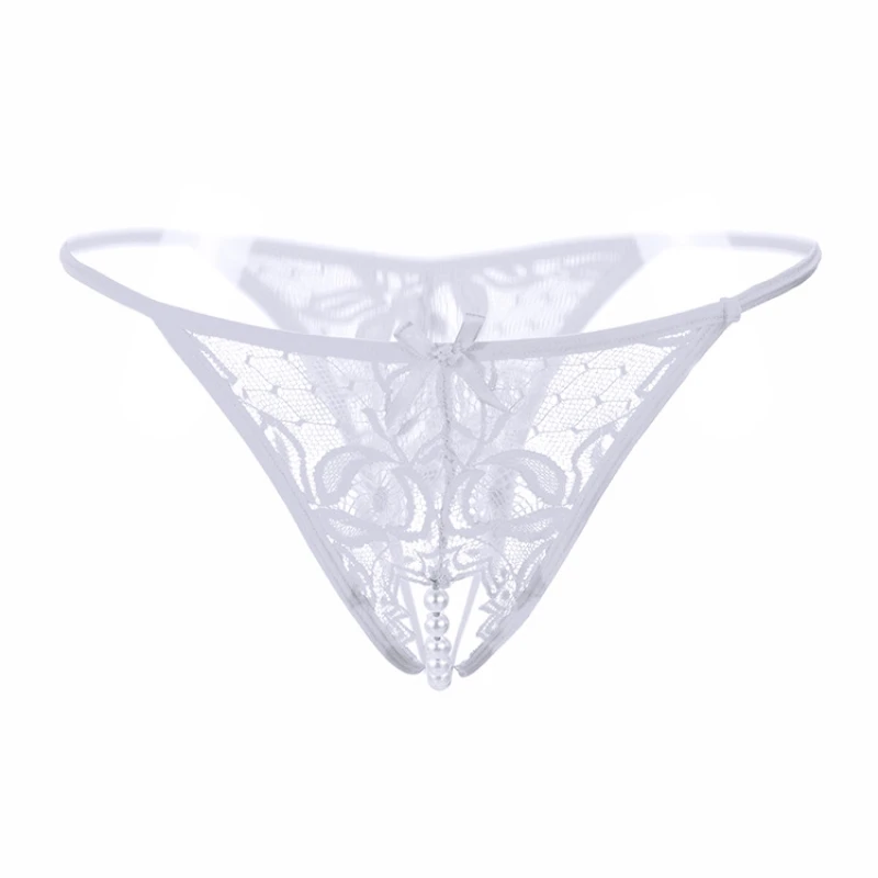 New sexy underwear women hollow Lace Crotchless Panties Crotch Thong With Pearls lingerie thong Underwear ropa interior mujer #4