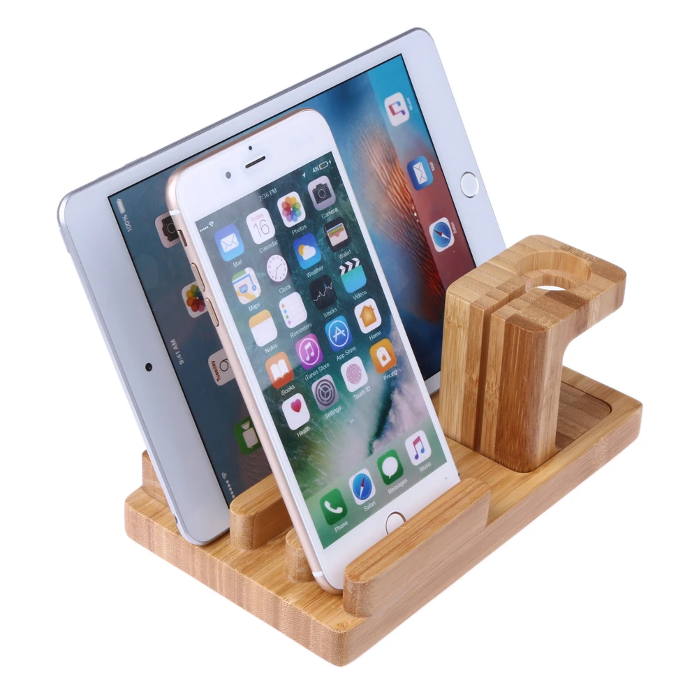 

Multi-Function Wooden Bamboo Charging Dock Bracket Cradle SmartPhone Stand Holder for iPhone 6 For Apple Watch with USB2.0 Ports
