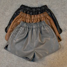 SexeMara, новинка, модные женские шорты, осень и зима, повседневные, искусственная кожа, широкие, эластичные, с высокой талией, размера плюс, шорты