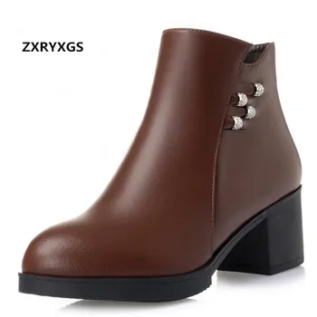 

ZXRYXGS Brand Boots Women Boots 2019 New Fashion Autumn Winter Boots Warm Comfort Thick Heel Cow Leather Shoes Woman Snow Boots