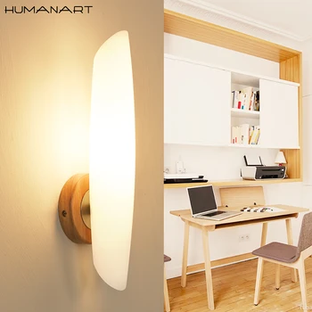 

Modern Nordic wood glass lampshade Wall Lamps E27 decorative bedroom bedside lighting corridor living room wall lamps