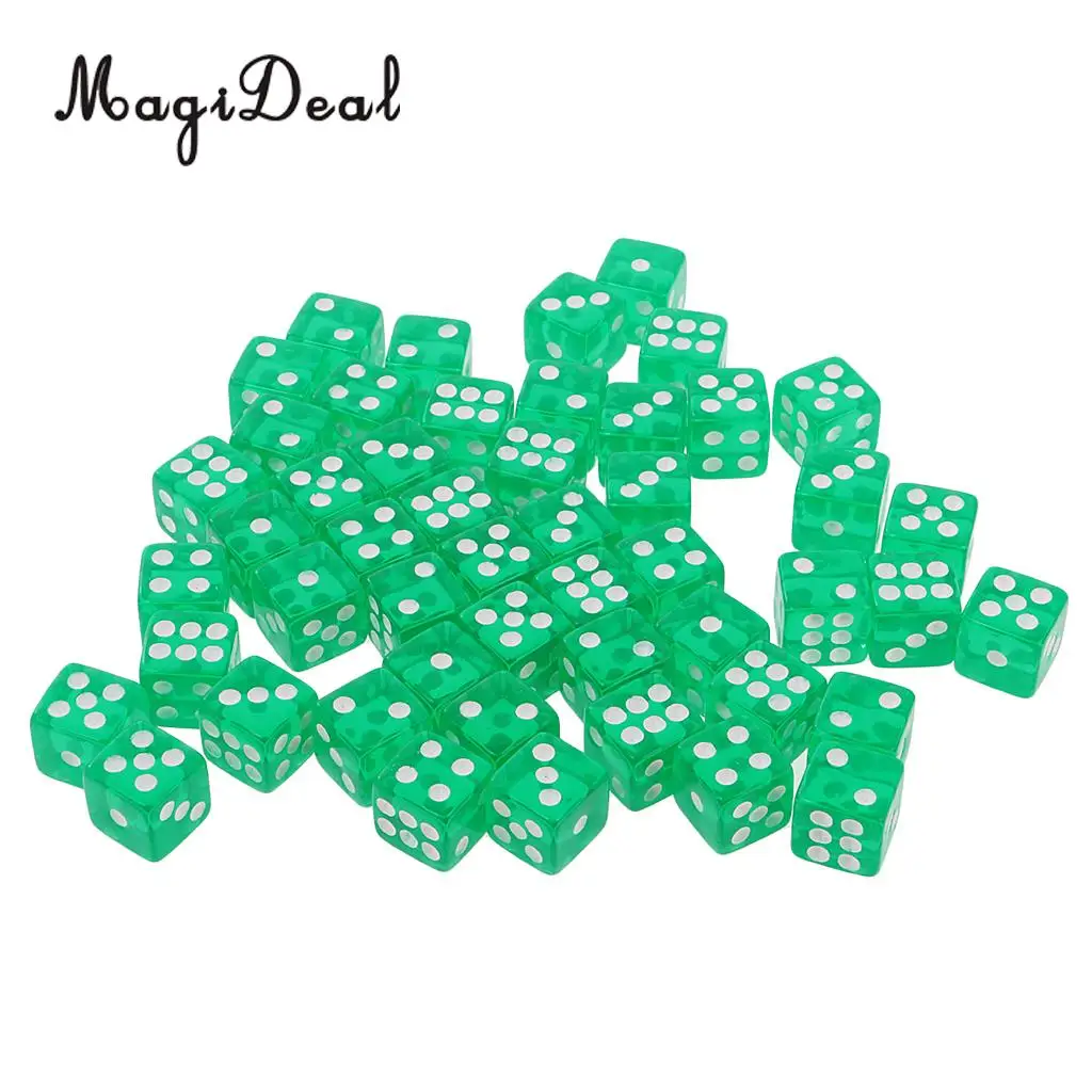 MagiDeal 50PCS Translucent Dice D6 6-Sided Dice 12MM for Board Games Party Green