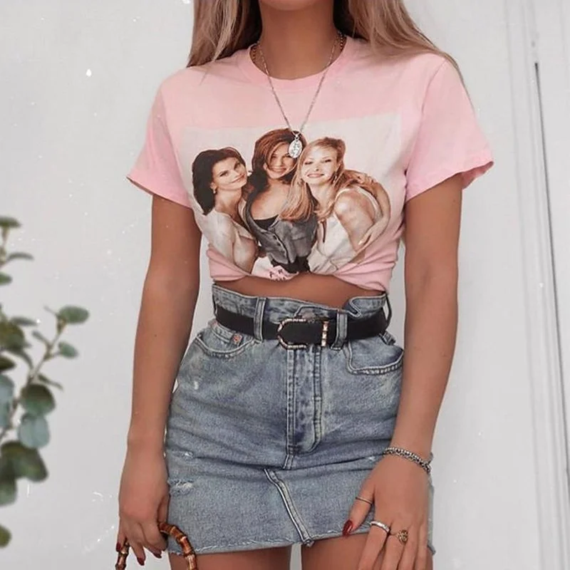 

kuakuayu HJN Friends TV Show Rachel Monica Phoebe T-Shirt Cute Aesthetic Graphic Tee Retro 90s Fashion Top