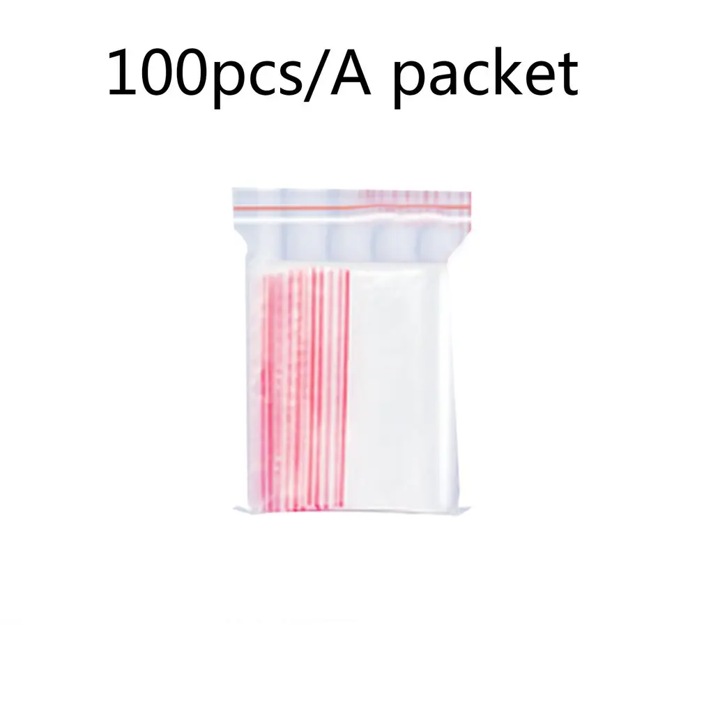 100 шт./компл. прочный Применение прозрачный ювелирные изделия мешки Ziplock молния и застежка-молния Lock закрывающимися Пластик поли прозрачные Кондитерские мешки сумка для хранения