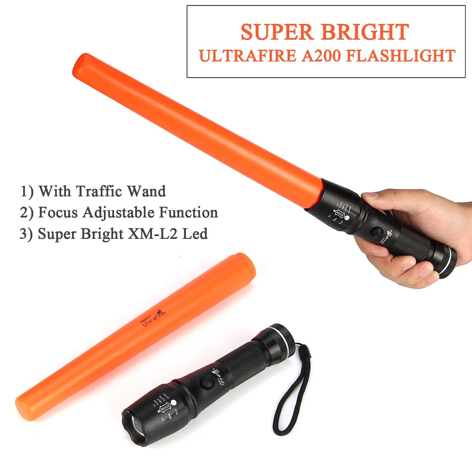 UltraFire LED Flashlight Signal Stick CREE XM-L2 Zoom Spotlight Magnet Torch Lantern Hunting Tactical 18650 Flashlight