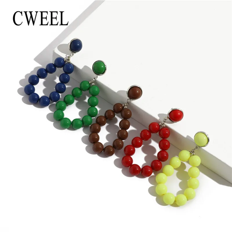 

CWEEL Green Beaded Drop Earrings For Women Punk Charm Fringe Earrings Fashion Jewelry Summer Style Statement Dangle Earring