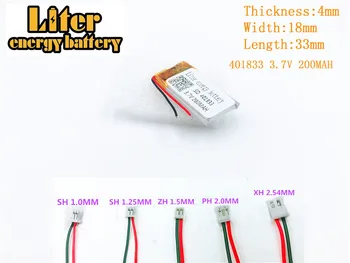 

3.7V lithium polymer battery 401833 200MAH GPS MP3 MP4 MP5 FOR 3.7V 200MAH 401833 PLUG polymer rechargeable battery