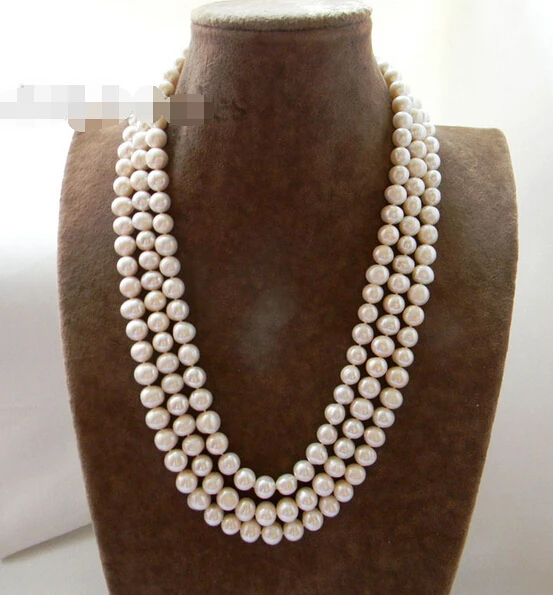

Free shipping >>>>>3Strands 21'' 9mm White Round Freshwater Pearl Mabe clasp Necklace