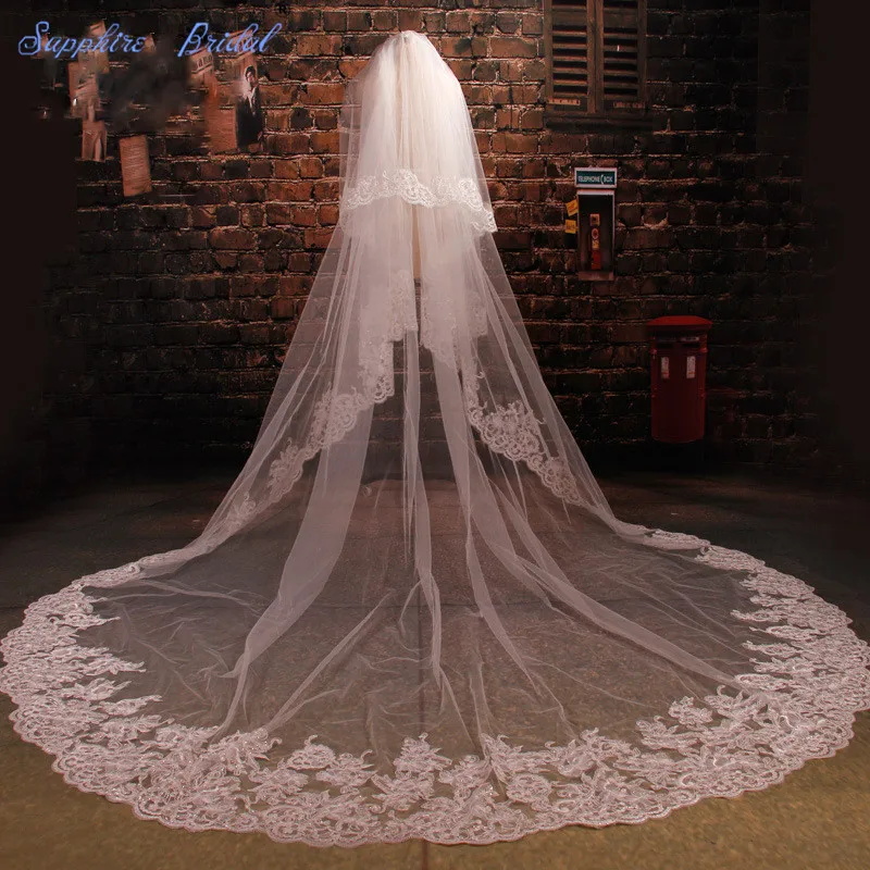 Sapphire Bridal Новое поступление Высококачественная вуаль для невесты Velo De Novia винтажные кружевные вуали с 2 ярусами
