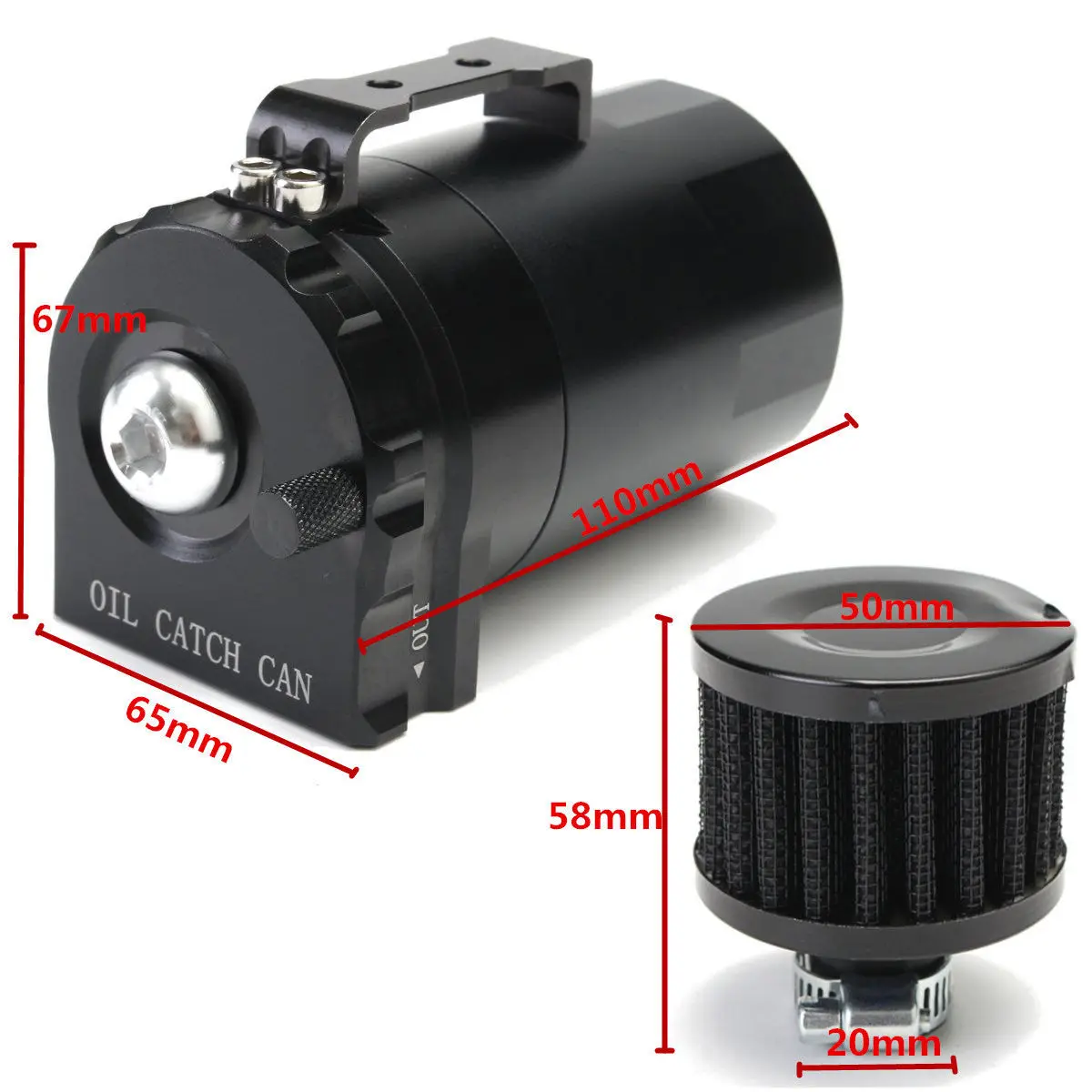 JX-LCLYL Aluminum Cylinder Engine Oil Catch Can Tank Reservoir Breather Filter Black