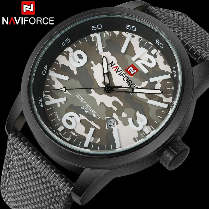 

NAVIFORCE Fashion Brand Mens Sport Watches Men Camouflage Military Quartz Watch Nylon Strap Auto Calendar 30M Waterproof Clock