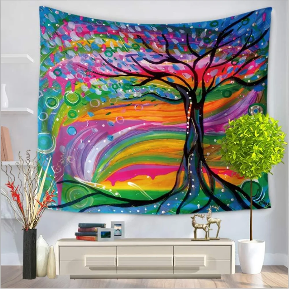 Home Decor Wall Hanging Colorful Fabric Painted Tree Tapestry Throw