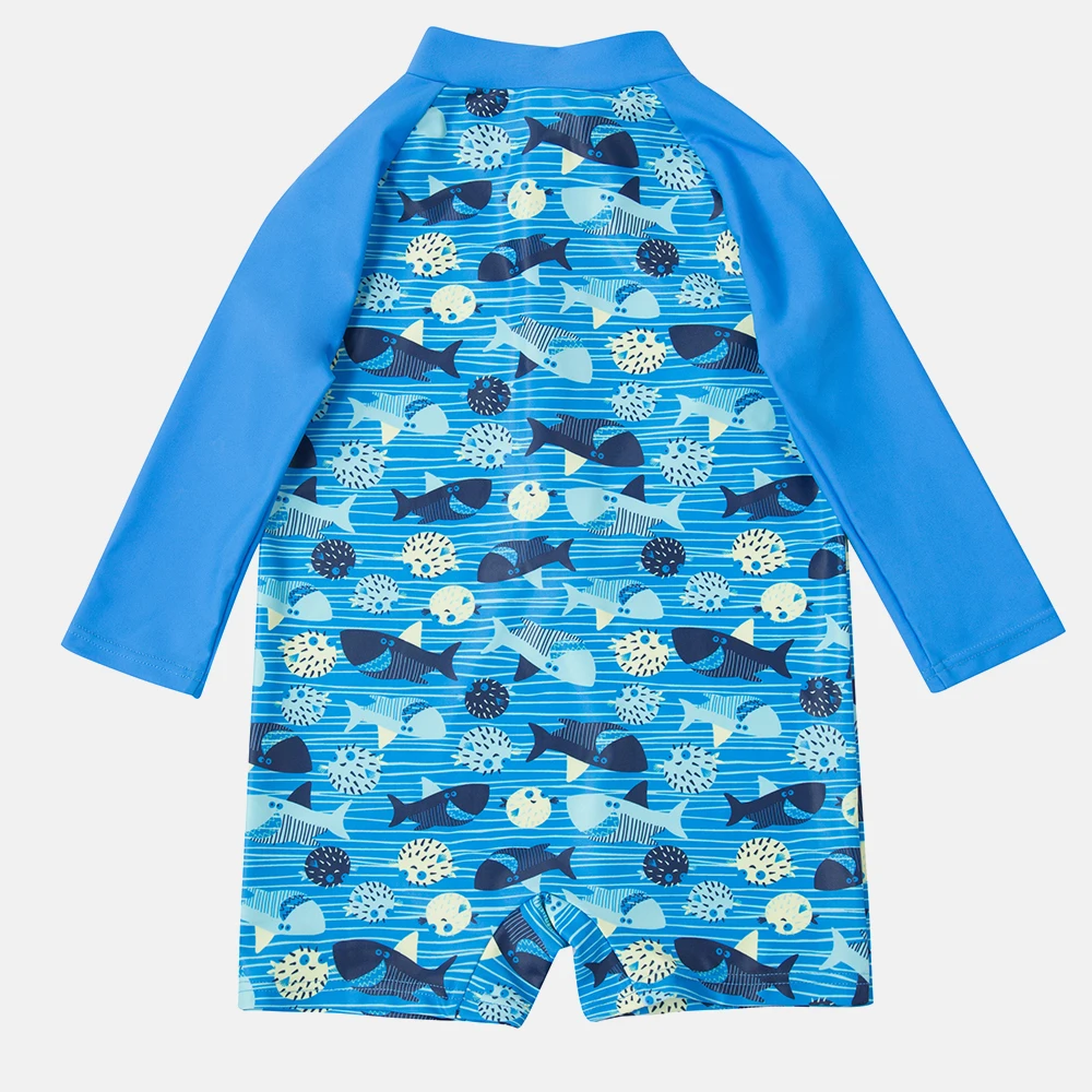 Charmo/цельный купальный костюм на молнии для маленьких мальчиков, детский Рашгард с принтом рыбы, детский купальник с длинными рукавами, Рашгард UPF 50+, пляжная одежда