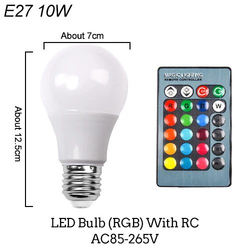 E27 E14 RGB светодиодный лампы дистанционного Управление лампа Цвет Magic Точечный светильник для бар 3W 5W 10W светодиоидная лампа с регулируемой яркостью 24key светодиодный Ночной светильник 110V 220V - Испускаемый цвет: E27 10W With RC