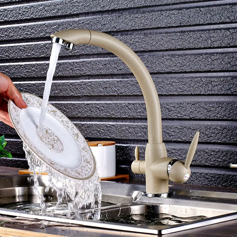 

Uythner Two Spout khaki Deck Mounted Single Lever Single Hole Basin Tap "Seven" Model Cold & Hot Purification Kitchen Faucet