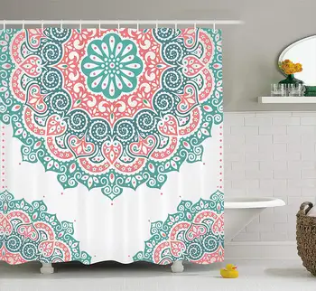 

Henna Shower Curtain, Soft Colored Mandala South Asian Culture Inspired Ethnic Style Floral Image, Fabric Bathroom Decor