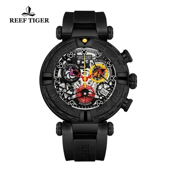 

Reef Tiger/RT Luxury Brand Sport Watch Men Rubber Strap Skeleton Quartz Watches Chronograph Date Montre Homme RGA3059-S