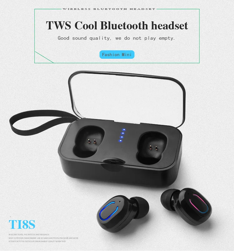 TI8S TWS Bluetooth наушники беспроводные Bluetooth 5,0 наушники с зарядным чехлом громкой связи спортивные наушники для смартфона