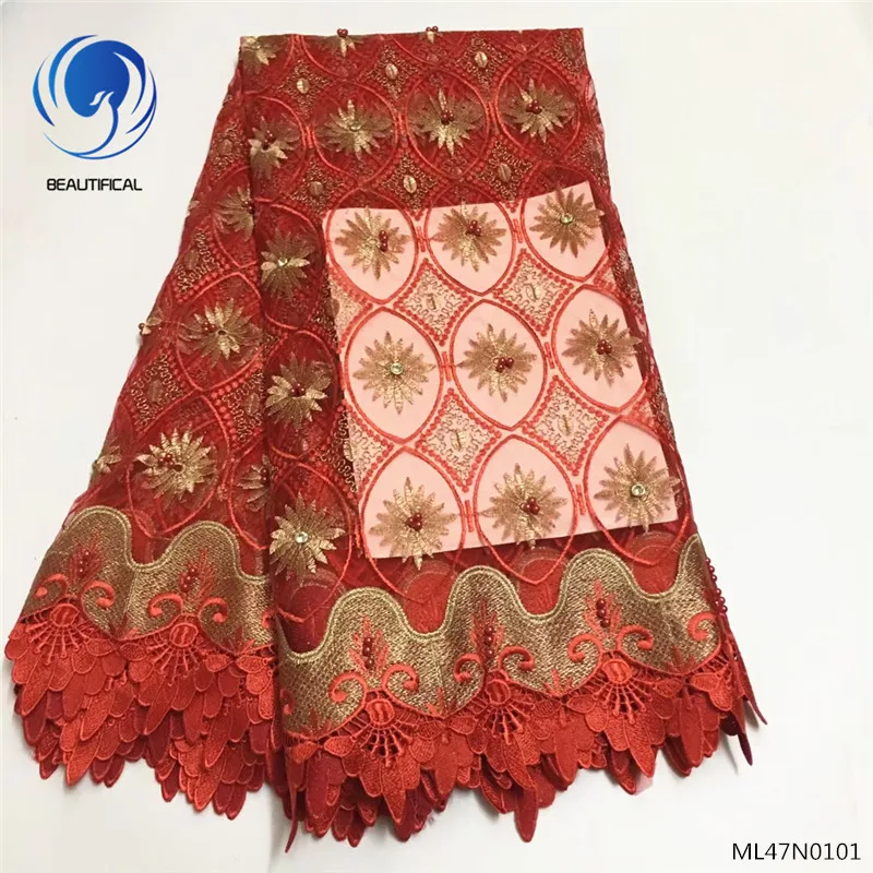 

Beautifical french tulle lace fabrics 2019 high quality laces with guipure laces beaded lace fabric for women 5yards/lot ML47N01