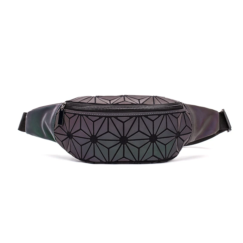 

Women Luminous Waist Bags Female Fanny Packs Belt Bag Chest Shoulder Bag Geometry Waist Packs holographic Travel Phone Pouch Bag