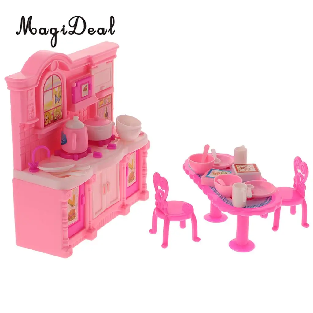 MagiDeal الساخن 1:12 أثاث المطبخ 1 مجموعة طاولة طعام المطبخ مجلس الوزراء الأطفال مسرحية لعبة ل دمية الجدة هدية