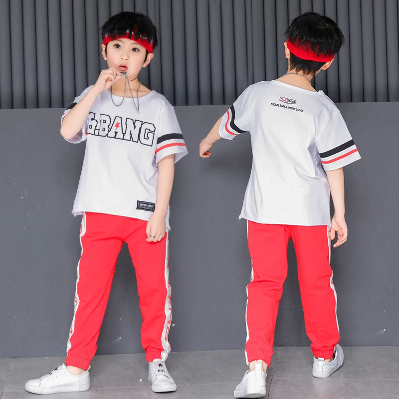 

Kids Jazz Hiphop Dance Costumes For Boys Cotton Black Letter Crop Top And Pants Children Sport Suit Teen Girls Clothing 2019