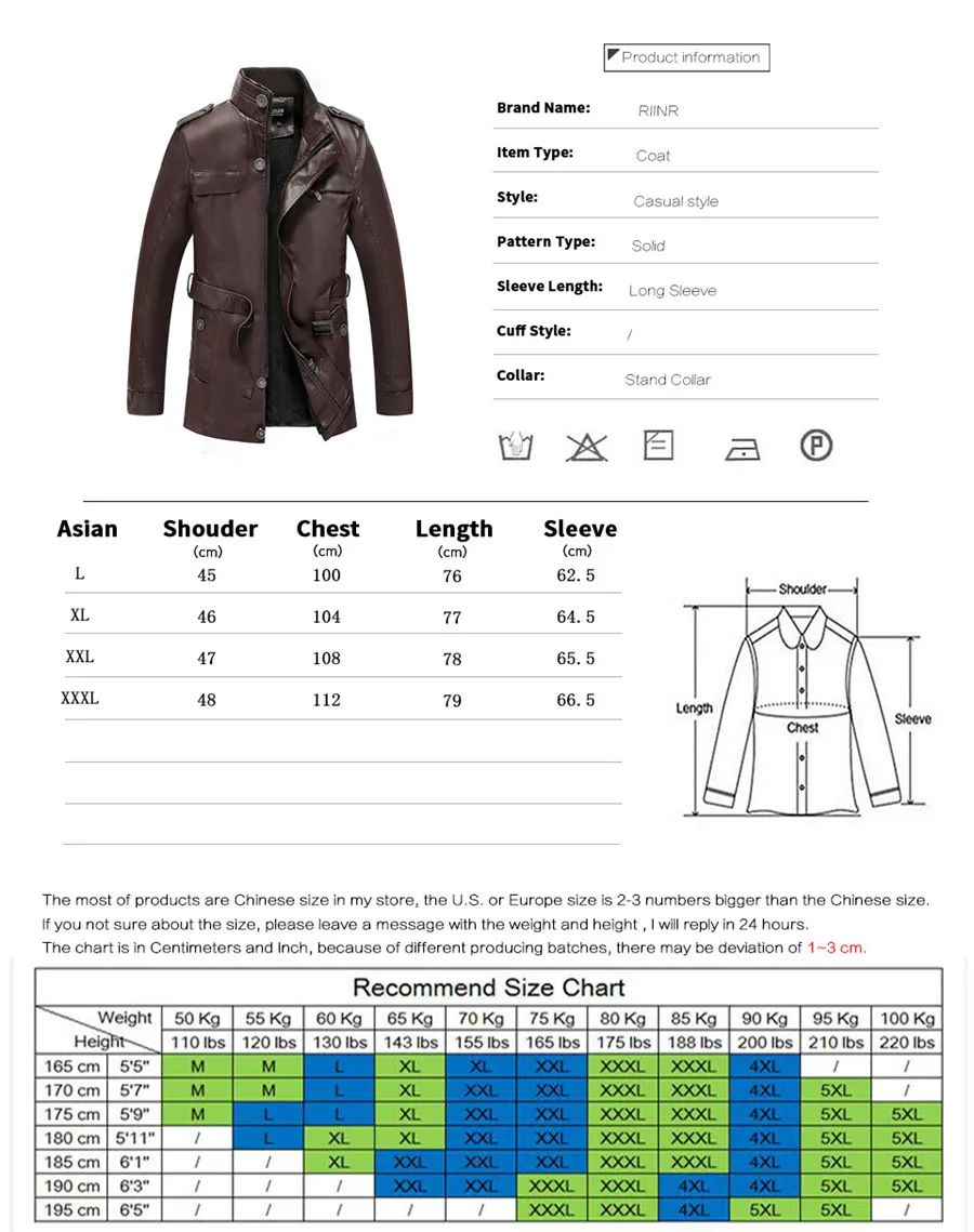 Riinr Men Leather Jacket Winter Bomber Jacket Autumn Military Fleece Jacket Coat Motorcycle Windbreaker EUR Size PU Leather