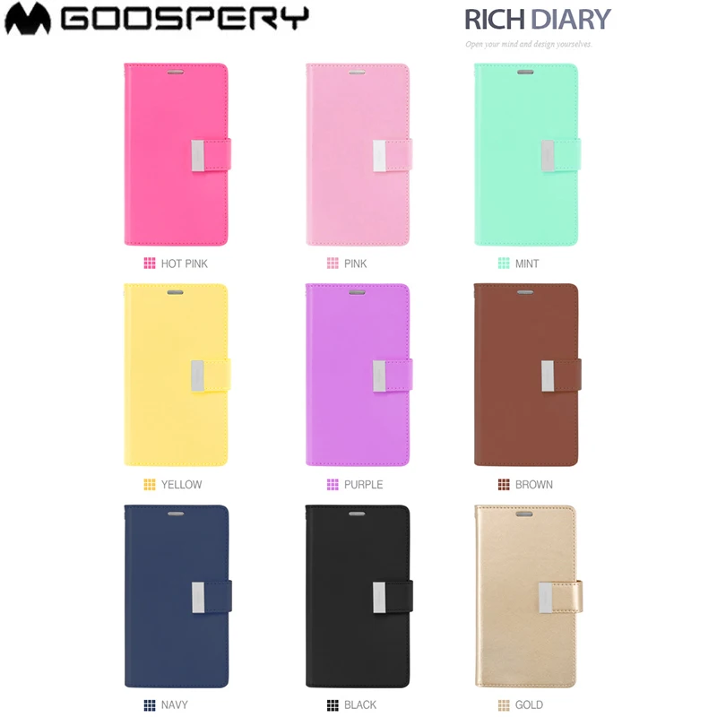 Оригинальный кошелек Mercury GOOSPERY Rich Diary чехол с тройным сложением для Samsung Galaxy Note 9 10