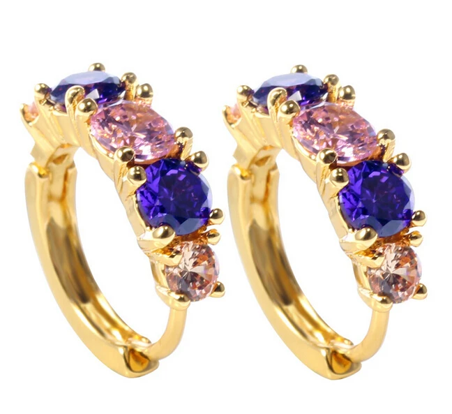 Anenjery Изысканный Золотой/Серебряный цвет разноцветный AAA Циркон Кристалл Свадебные серьги гвоздики для женщин подарок T-E48